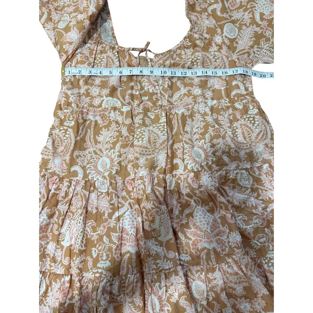 Roller Rabbit Printed Dress Long Sleeve Smocked Boho Cotton Silk Blend Womens L - Picture 5 of 8
